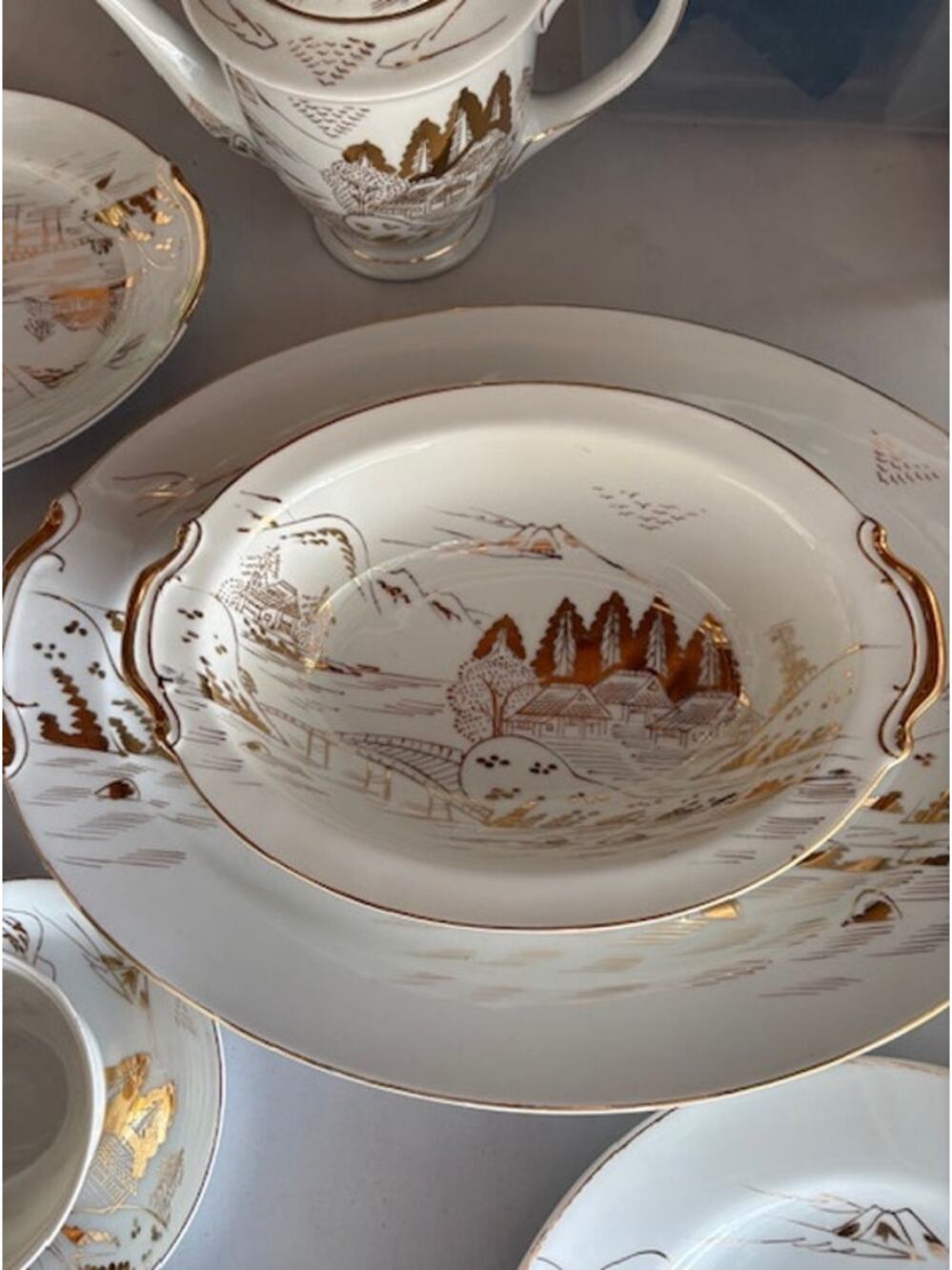 Vintage Japanese Kutani Hand Painted Porclain 22 carat set